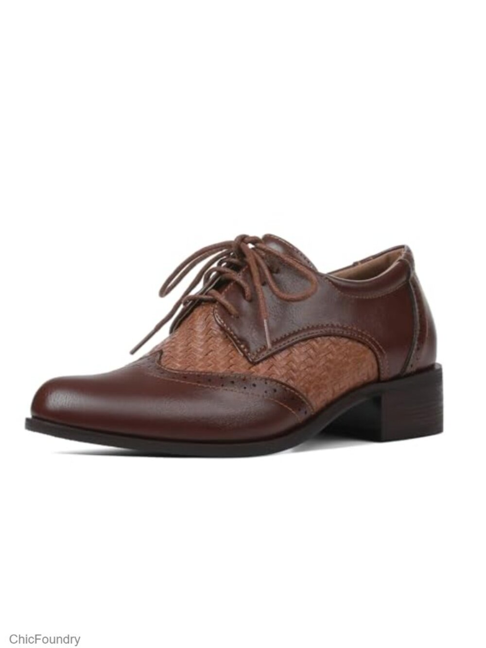 Women Wingtip Oxford Shoes Saddle Lace Up Anti-Slip Rubber Sole